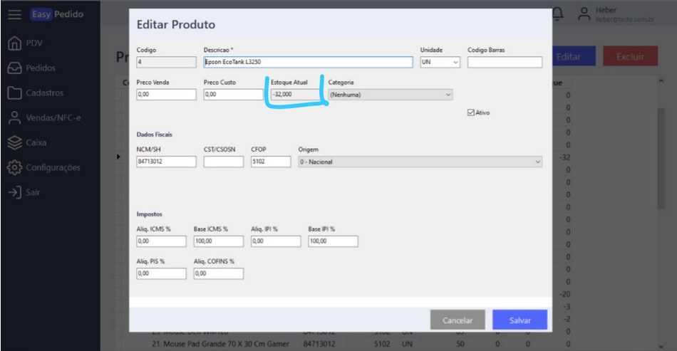 Gestão de Produtos - Vision PDV